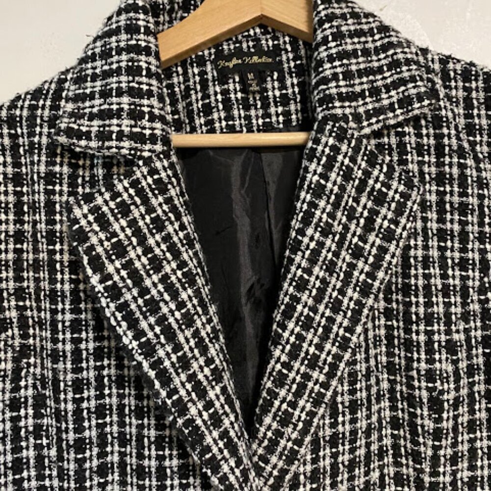 Kaylee Kollection Black & White Plaid Tweed Double-Breasted Coat Size M - Picture 7 of 9